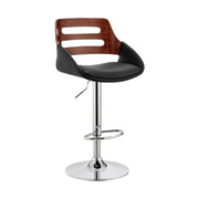 Karter Adjustable Black Faux Leather and Walnut Wood Bar Stool with Chrome Base - Furniture City (CA)l
