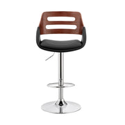 Karter Adjustable Black Faux Leather and Walnut Wood Bar Stool with Chrome Base - Furniture City (CA)l