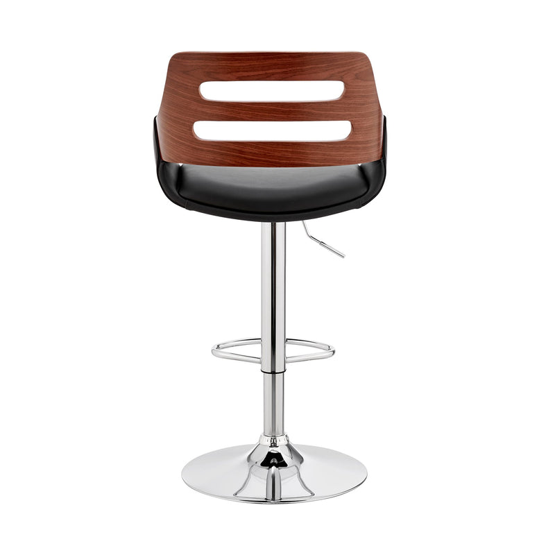 Karter Adjustable Black Faux Leather and Walnut Wood Bar Stool with Chrome Base - Furniture City (CA)l