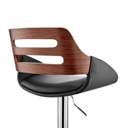 Karter Adjustable Black Faux Leather and Walnut Wood Bar Stool with Chrome Base - Furniture City (CA)l