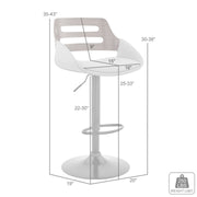 Karter Adjustable Black Faux Leather and Walnut Wood Bar Stool with Chrome Base - Furniture City (CA)l