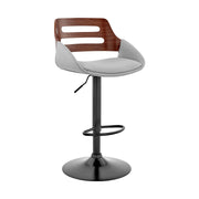 Karter Adjustable Gray Faux Leather and Walnut Wood Bar Stool with Black Base - Furniture City (CA)l