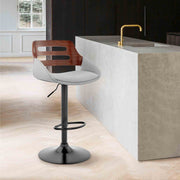 Karter Adjustable Gray Faux Leather and Walnut Wood Bar Stool with Black Base - Furniture City (CA)l