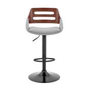 Karter Adjustable Gray Faux Leather and Walnut Wood Bar Stool with Black Base - Furniture City (CA)l