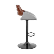 Karter Adjustable Gray Faux Leather and Walnut Wood Bar Stool with Black Base - Furniture City (CA)l