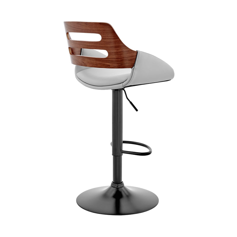 Karter Adjustable Gray Faux Leather and Walnut Wood Bar Stool with Black Base - Furniture City (CA)l