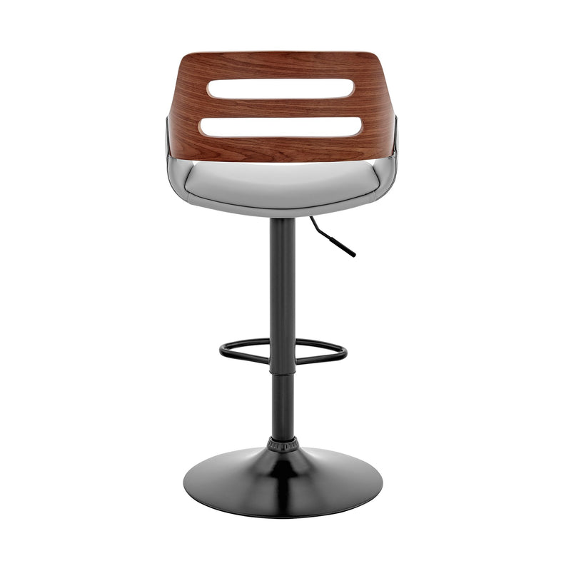 Karter Adjustable Gray Faux Leather and Walnut Wood Bar Stool with Black Base - Furniture City (CA)l