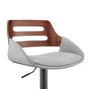 Karter Adjustable Gray Faux Leather and Walnut Wood Bar Stool with Black Base - Furniture City (CA)l
