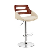 Karter Adjustable Cream Faux Leather and Walnut Wood Bar Stool with Chrome Base - Furniture City (CA)l