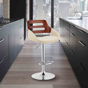 Karter Adjustable Cream Faux Leather and Walnut Wood Bar Stool with Chrome Base - Furniture City (CA)l