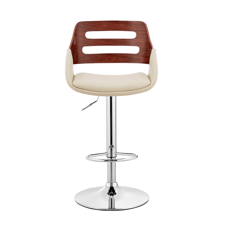 Karter Adjustable Cream Faux Leather and Walnut Wood Bar Stool with Chrome Base - Furniture City (CA)l