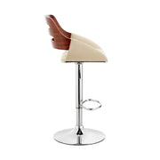 Karter Adjustable Cream Faux Leather and Walnut Wood Bar Stool with Chrome Base - Furniture City (CA)l