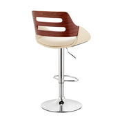 Karter Adjustable Cream Faux Leather and Walnut Wood Bar Stool with Chrome Base - Furniture City (CA)l