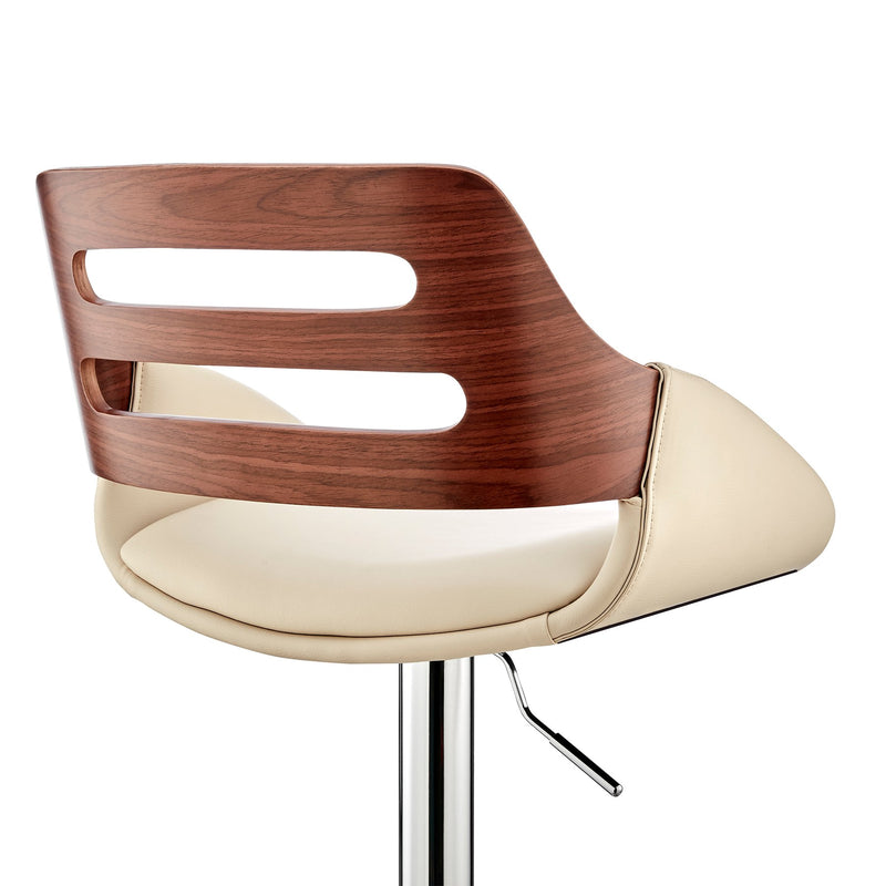 Karter Adjustable Cream Faux Leather and Walnut Wood Bar Stool with Chrome Base - Furniture City (CA)l
