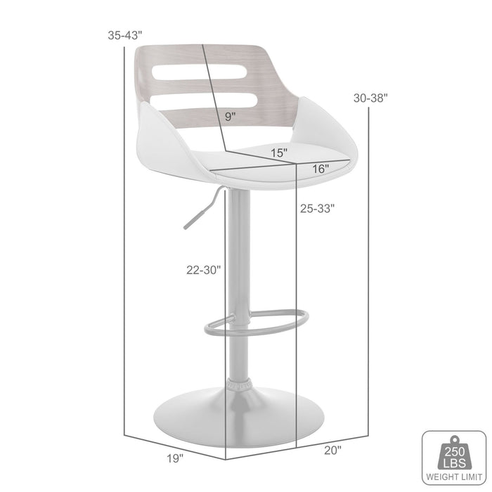 Karter Adjustable Cream Faux Leather and Walnut Wood Bar Stool with Chrome Base