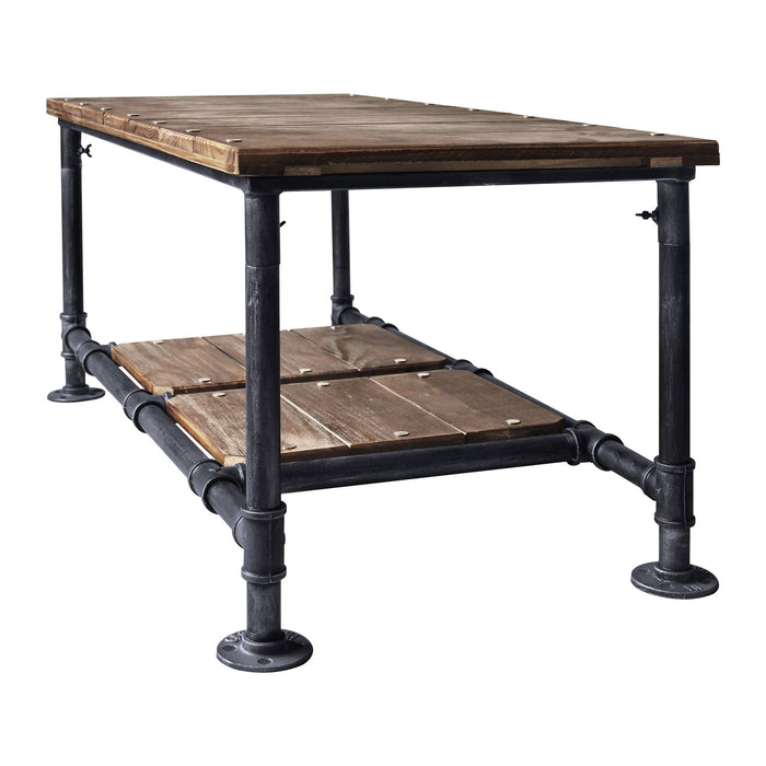 Kyle Industrial Coffee Table in Industrial Gray and Pine Wood Top
