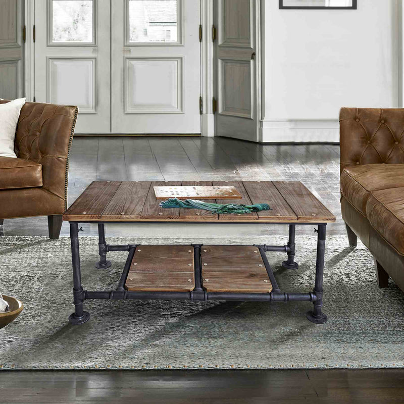 Kyle Industrial Coffee Table in Industrial Gray and Pine Wood Top - Furniture City (CA)l