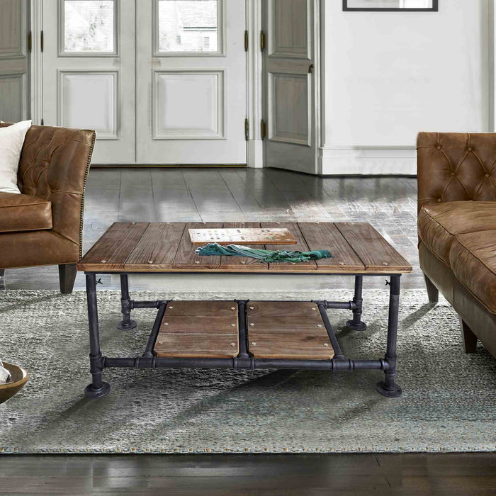 Kyle Industrial Coffee Table in Industrial Gray and Pine Wood Top