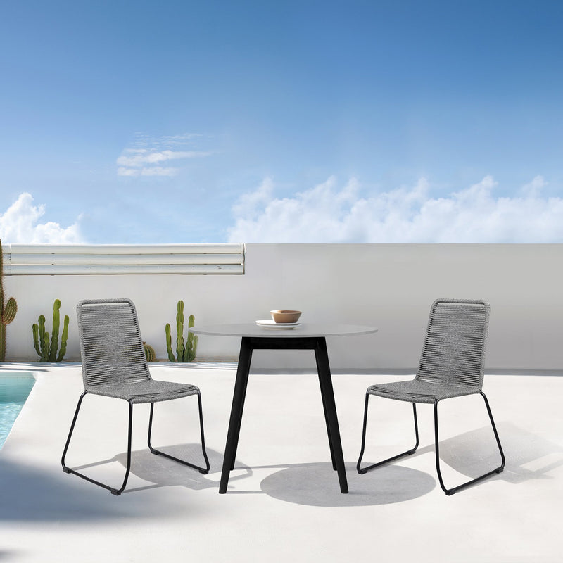 Kylie Outdoor Patio Round 36" Dining Table in Black Eucalyptus and Gray Stone - Furniture City (CA)l