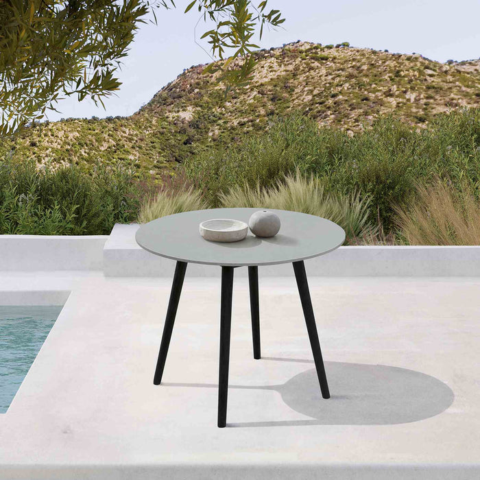 Kylie Outdoor Patio Round 36" Dining Table in Black Eucalyptus and Gray Stone