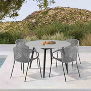 Kylie Outdoor Patio Round Dining Table in Black Eucalyptus and Gray Stone - Furniture City (CA)l