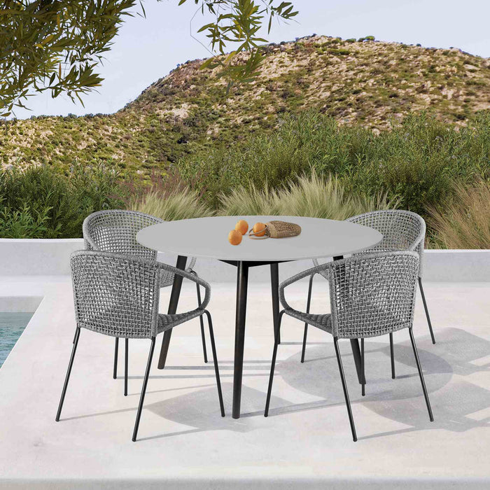 Kylie Outdoor Patio Round Dining Table in Black Eucalyptus and Gray Stone