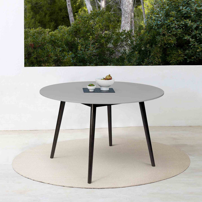 Kylie Outdoor Patio Round Dining Table in Dark Eucalyptus and Gray Stone