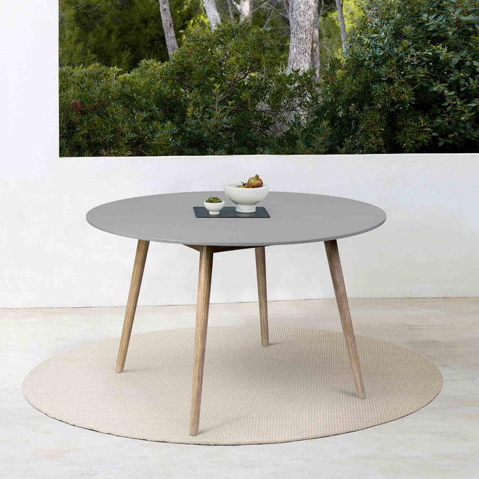 Kylie Outdoor Patio Round Dining Table in Light Eucalyptus and Gray Stone