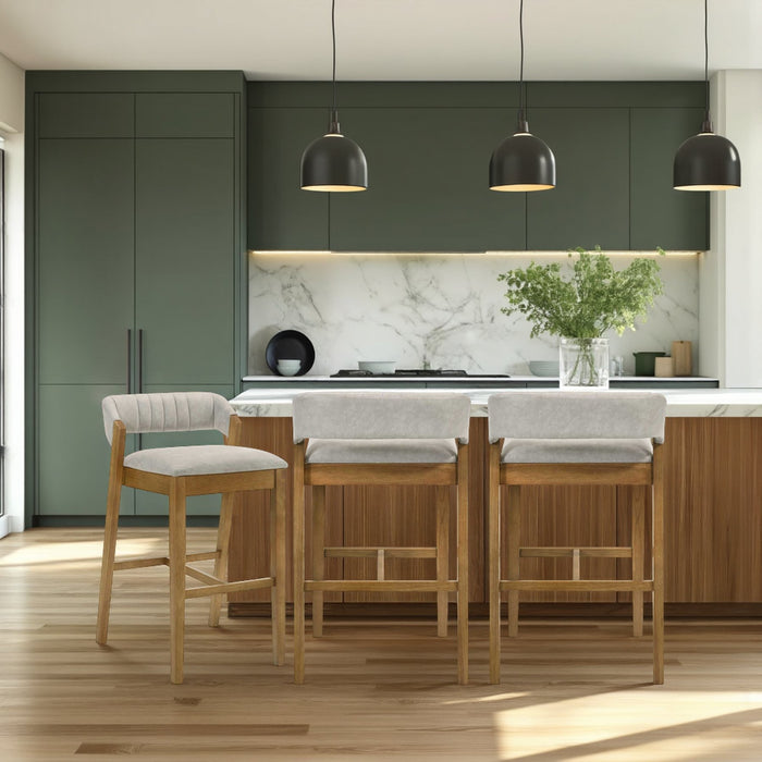 Landyn 26 in. Amber Glow Counter Height Rubberwood Barstool with Grey Fabric Seat