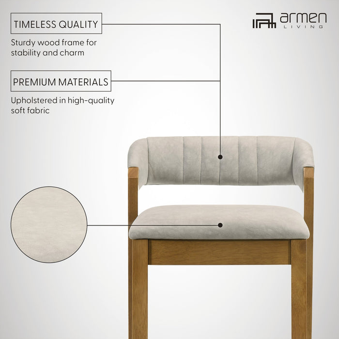 Landyn 26 in. Amber Glow Counter Height Rubberwood Barstool with Grey Fabric Seat