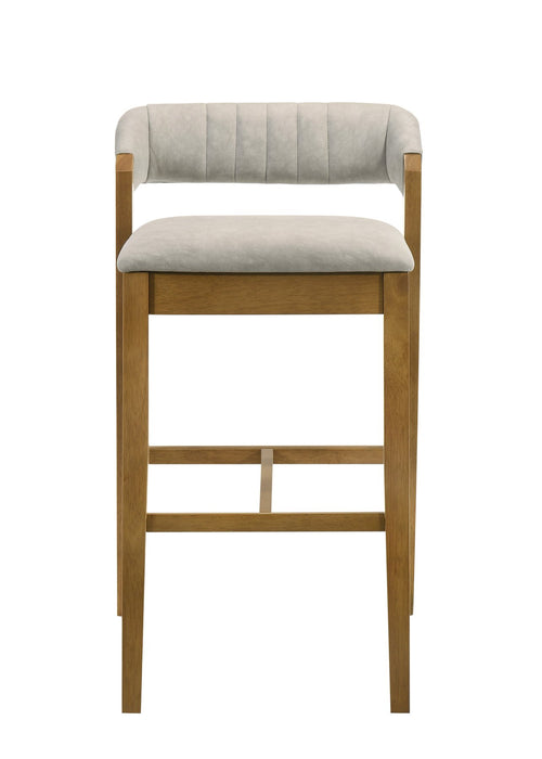 Landyn 26 in. Amber Glow Counter Height Rubberwood Barstool with Grey Fabric Seat