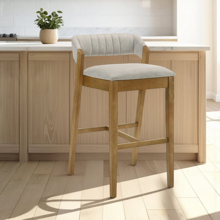 Landyn 26 in. Amber Glow Counter Height Rubberwood Barstool with Grey Fabric Seat
