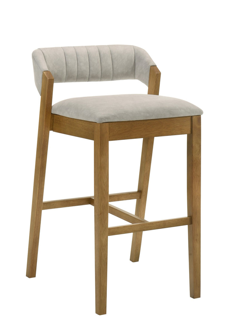 Landyn 30 in. Amber Glow Bar Height Rubberwood Barstool with Grey Grey Fabric Seat - Furniture City (CA)l