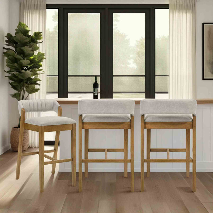 Landyn 30 in. Amber Glow Bar Height Rubberwood Barstool with Grey Grey Fabric Seat