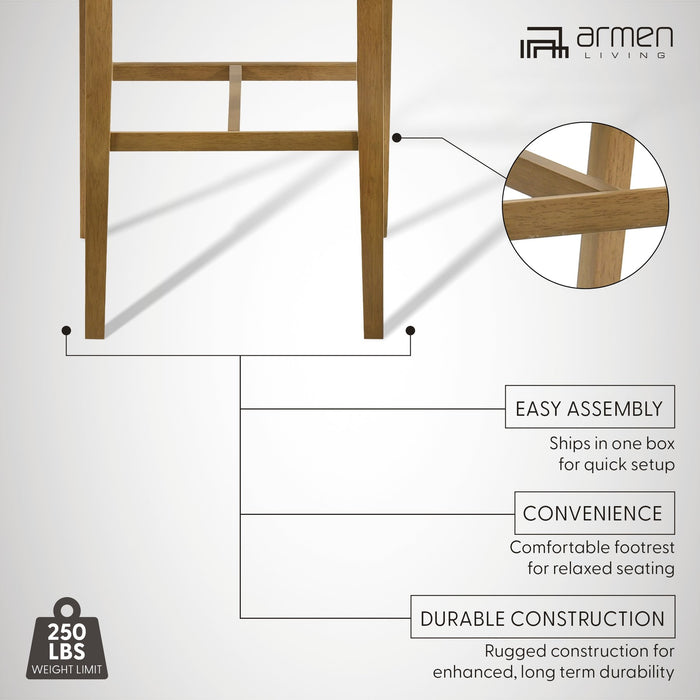Landyn 30 in. Amber Glow Bar Height Rubberwood Barstool with Grey Grey Fabric Seat