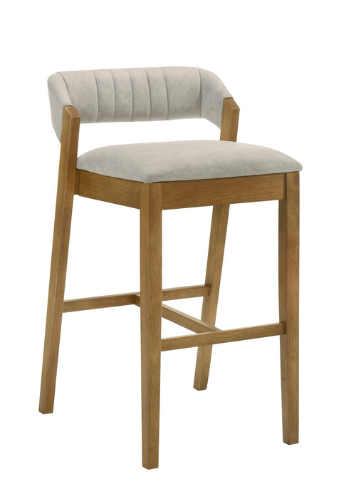 Landyn 30 in. Amber Glow Bar Height Rubberwood Barstool with Grey Grey Fabric Seat