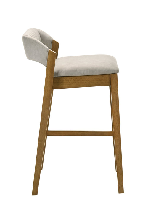 Landyn 30 in. Amber Glow Bar Height Rubberwood Barstool with Grey Grey Fabric Seat