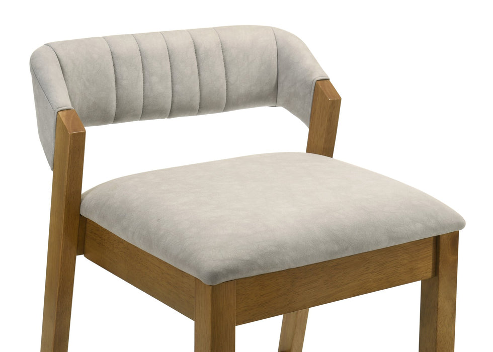 Landyn 30 in. Amber Glow Bar Height Rubberwood Barstool with Grey Grey Fabric Seat