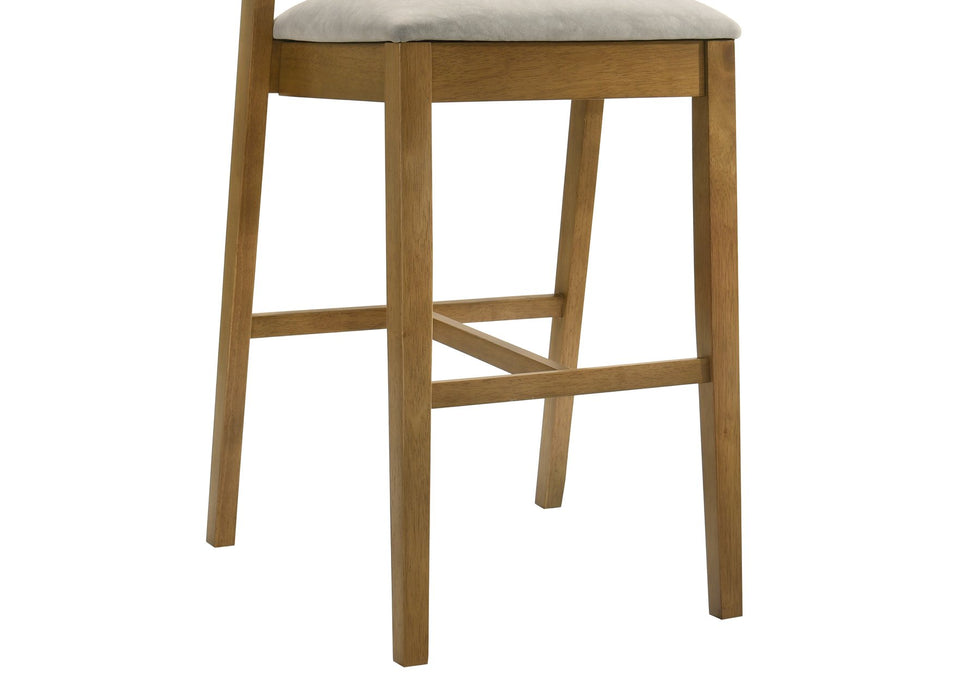 Landyn 30 in. Amber Glow Bar Height Rubberwood Barstool with Grey Grey Fabric Seat