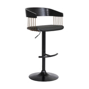 Larisa Adjustable Black Wood Bar Stool in Black Faux Leather with Golden Bronze and Black Metal - Furniture City (CA)l