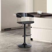 Larisa Adjustable Black Wood Bar Stool in Black Faux Leather with Golden Bronze and Black Metal - Furniture City (CA)l