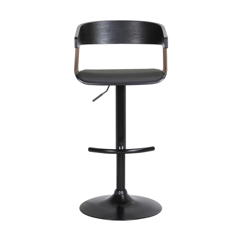 Larisa Adjustable Black Wood Bar Stool in Black Faux Leather with Golden Bronze and Black Metal - Furniture City (CA)l