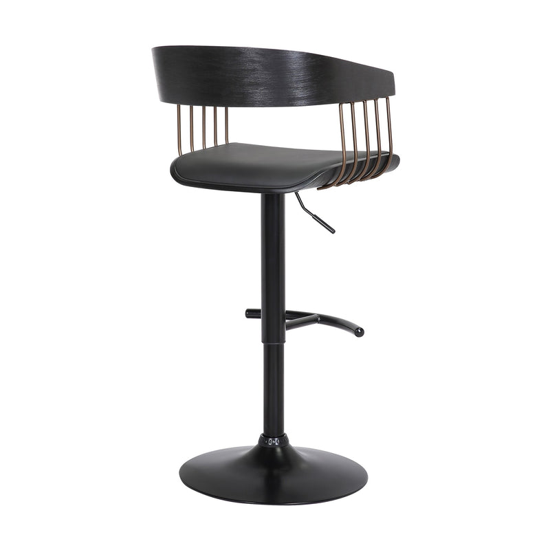 Larisa Adjustable Black Wood Bar Stool in Black Faux Leather with Golden Bronze and Black Metal - Furniture City (CA)l