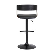 Larisa Adjustable Black Wood Bar Stool in Black Faux Leather with Golden Bronze and Black Metal - Furniture City (CA)l