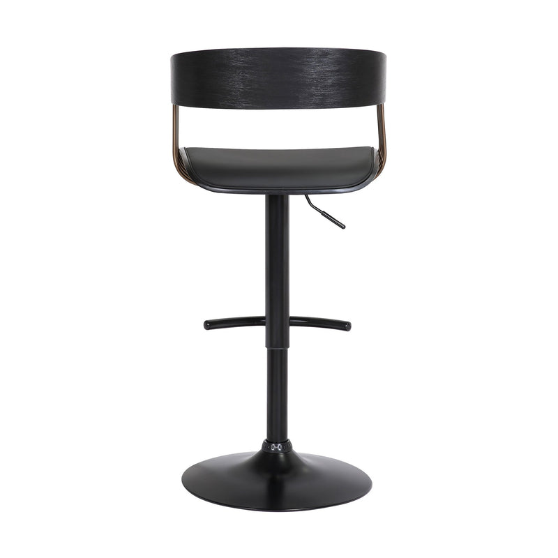 Larisa Adjustable Black Wood Bar Stool in Black Faux Leather with Golden Bronze and Black Metal - Furniture City (CA)l
