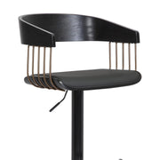 Larisa Adjustable Black Wood Bar Stool in Black Faux Leather with Golden Bronze and Black Metal - Furniture City (CA)l