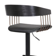 Larisa Adjustable Black Wood Bar Stool in Black Faux Leather with Golden Bronze and Black Metal - Furniture City (CA)l