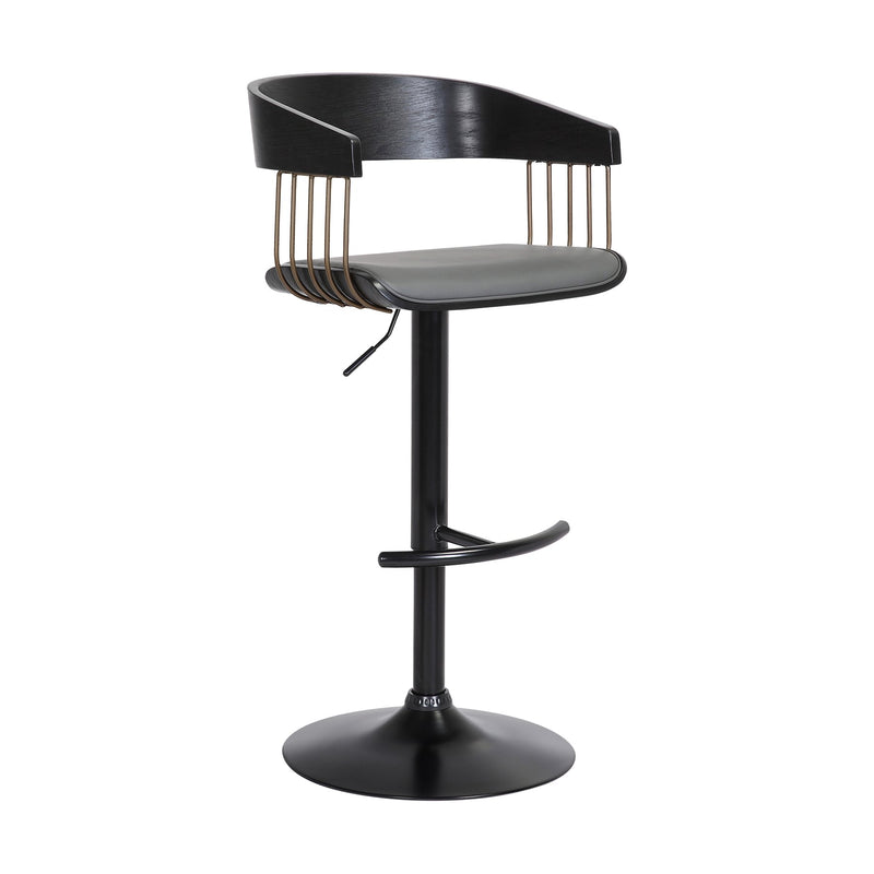 Larisa Adjustable Black Wood Bar Stool in Gray Faux Leather with Golden Bronze and Black Metal - Furniture City (CA)l