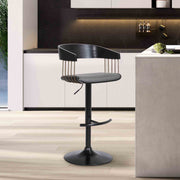 Larisa Adjustable Black Wood Bar Stool in Gray Faux Leather with Golden Bronze and Black Metal - Furniture City (CA)l