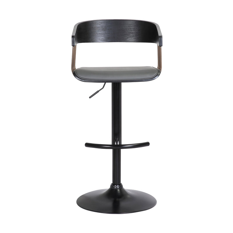Larisa Adjustable Black Wood Bar Stool in Gray Faux Leather with Golden Bronze and Black Metal - Furniture City (CA)l